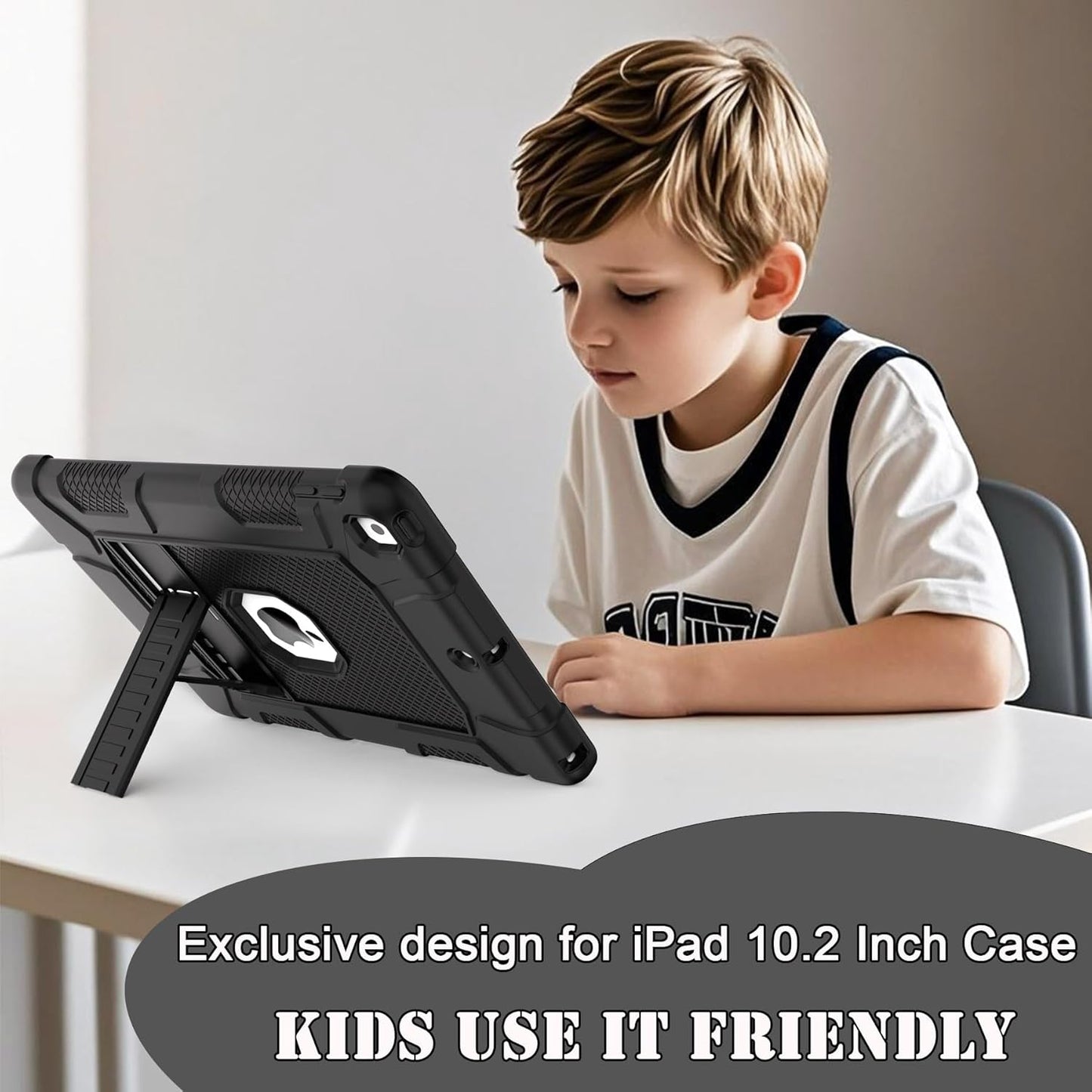 Rantice Case for 9th/8th/7th Generation, Hybrid Shockproof Rugged Drop Protective Case with Kickstand for iPad 10.2 Inch (2021/2020/2019 Release), Black