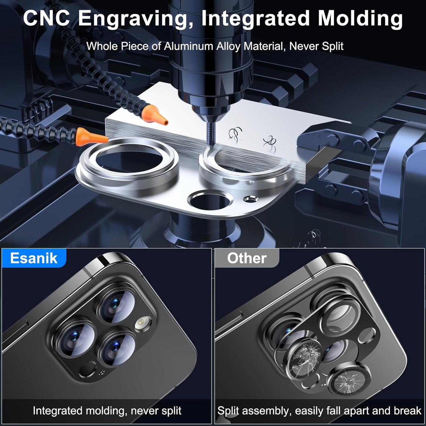 Esanik Upgrade 2 Pack for iPhone 14 Pro/iPhone 14 Pro Max Camera Lens Protector, Aluminum Alloy Metal matte Case Tempered Glass Camera Screen Cover, Scratch Resistant Case Friendly (Black)