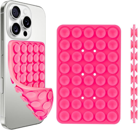 1 Pack Silicone Suction Cup Phone Case Mount Double Sided, Phone Accessories Hands-Free Strong Grip Holder for Selfies and Videos, Silicon Phone Stand Sticky for iPhone and Android Dark Pink