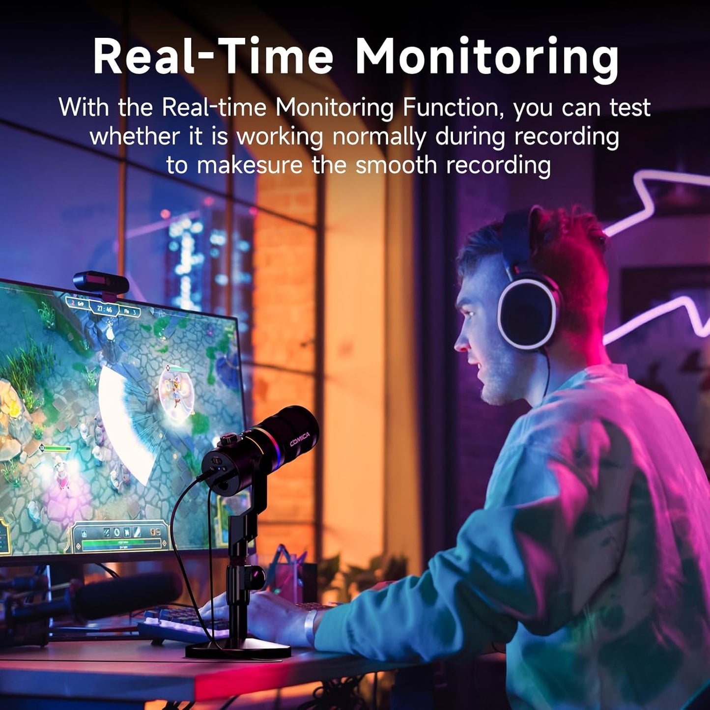 COMICA EJoy D10(D) USB Gaming Microphone – RGB Dynamic Mic with Noise Cancellation, XLR/USB-C, Real-Time Monitoring, Muting, Professional Studio Mic for Gaming, Streaming, Podcast, Recording (Black)