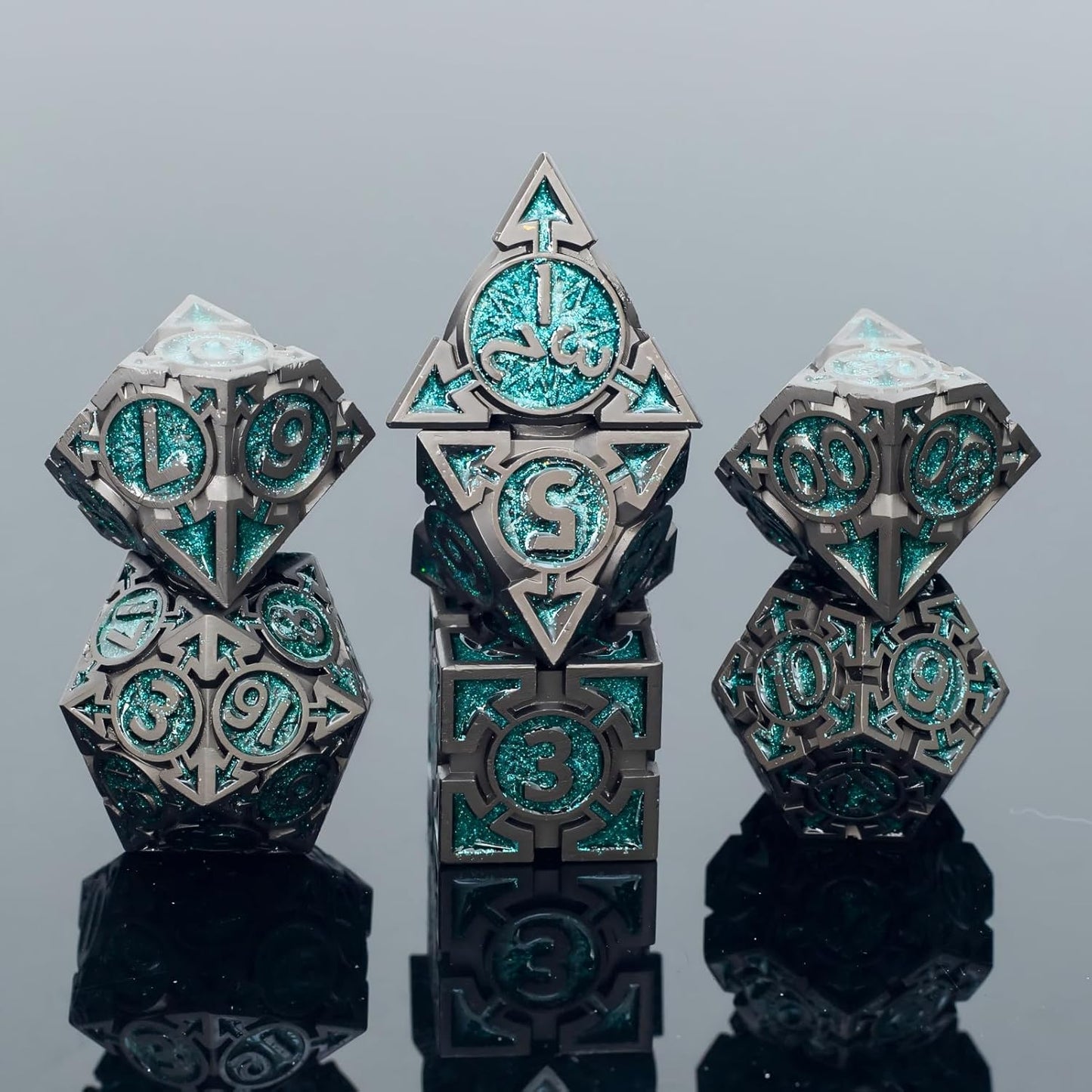 Green Black Nickel Finish Heavy Metal DND Dice Set (Ranger) with A Metal Box, Sharp Edge Zinc Alloy D&D Accessories, D4-D20, Designed for Dungeons & Dragons Master, RPG Player, Starter