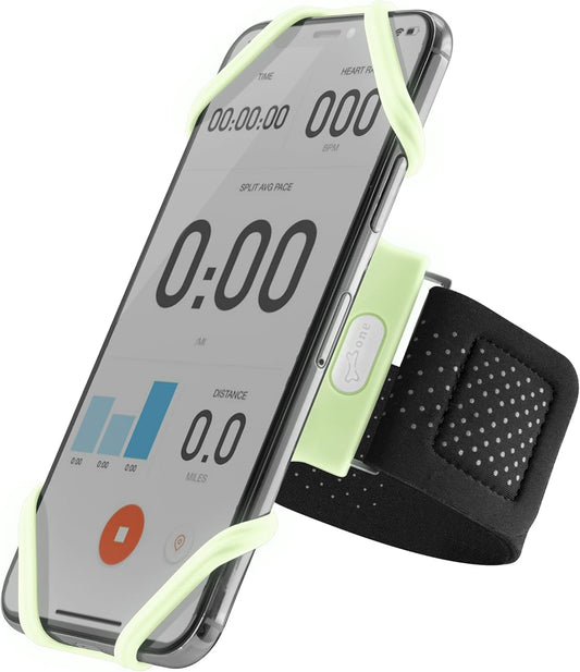 BONE Run Tie, Running Cell Phone Holder, Skin-Friendly & Washable Silicone Sport Armband, Universal Workout Phone Carrier Compatible with Most Smartphone (Luminous - Size L/Arm Size 9.8-15.7")