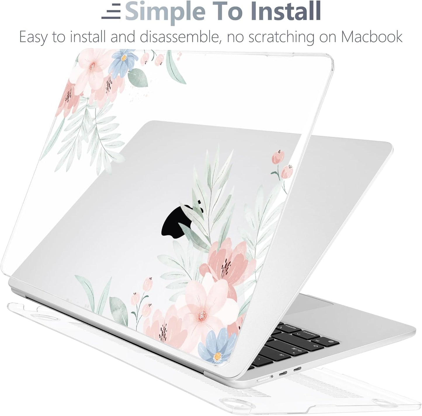 Batianda Premium Case for New MacBook Air 15 inch 2025 M4 2024 2023 with M3 M2 Chip Model A3114 A2941, Designed Protective Plastic Hardshell & Keyboard Cover & Screen Protector, Watercolor Floral