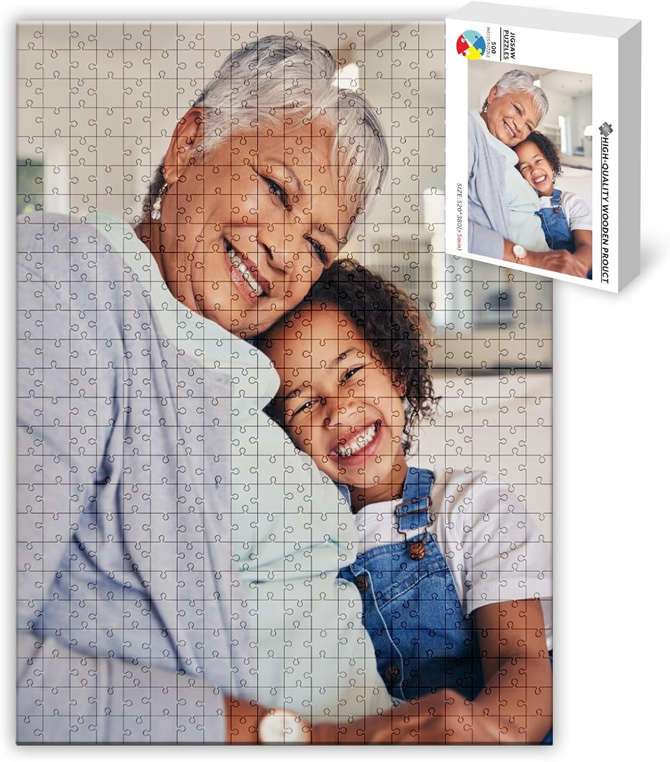 Custom Puzzle from Photos - Personalized 1000/500/300/200/120 Piece Jigsaw Puzzle for Adults & Kids, Unique Wooden Gift for Christmas, Wedding, Anniversary, Birthday