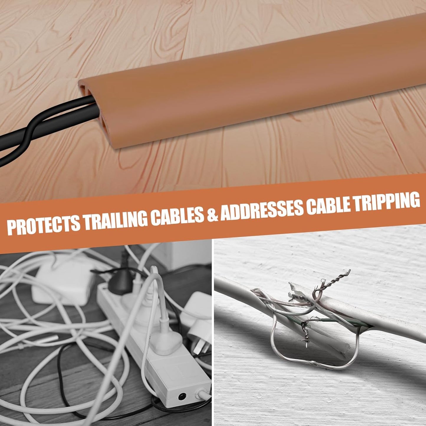 Floor Cord Cover Self Adhesive Cord Hider,10FT Cable Management, Extension Strip Protector for Wires, Prevent Cable Trips for Offices, Gyms, Exhibitions Cavity:0.3"(W) x 0.28"(H) Brown