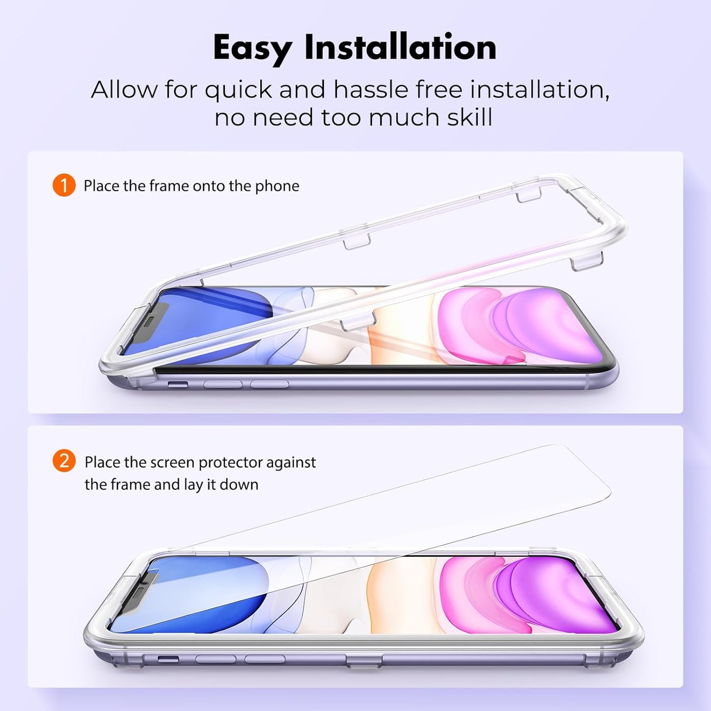 UNBREAKcable Shatterproof Tempered Glass Screen Protector for iPhone 11/iPhone XR [2-Pack] [Easy Installation Frame] [9H Hardness] [99.99% HD Clear][Bubble Free] for Apple 6.1''