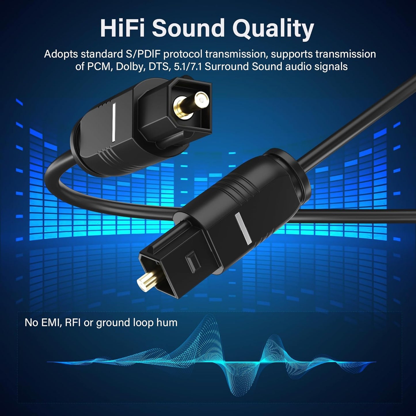 Adoreen Ultra-Thin Slim Digital Optical Audio Cable 10 FT/2 Pack, Fiber Optic Toslink SPDIF Cord Gold-Plated High-Speed Flexible & Durable for TV Soundbar Home Theater Game Console PS4 Xbox +Ties