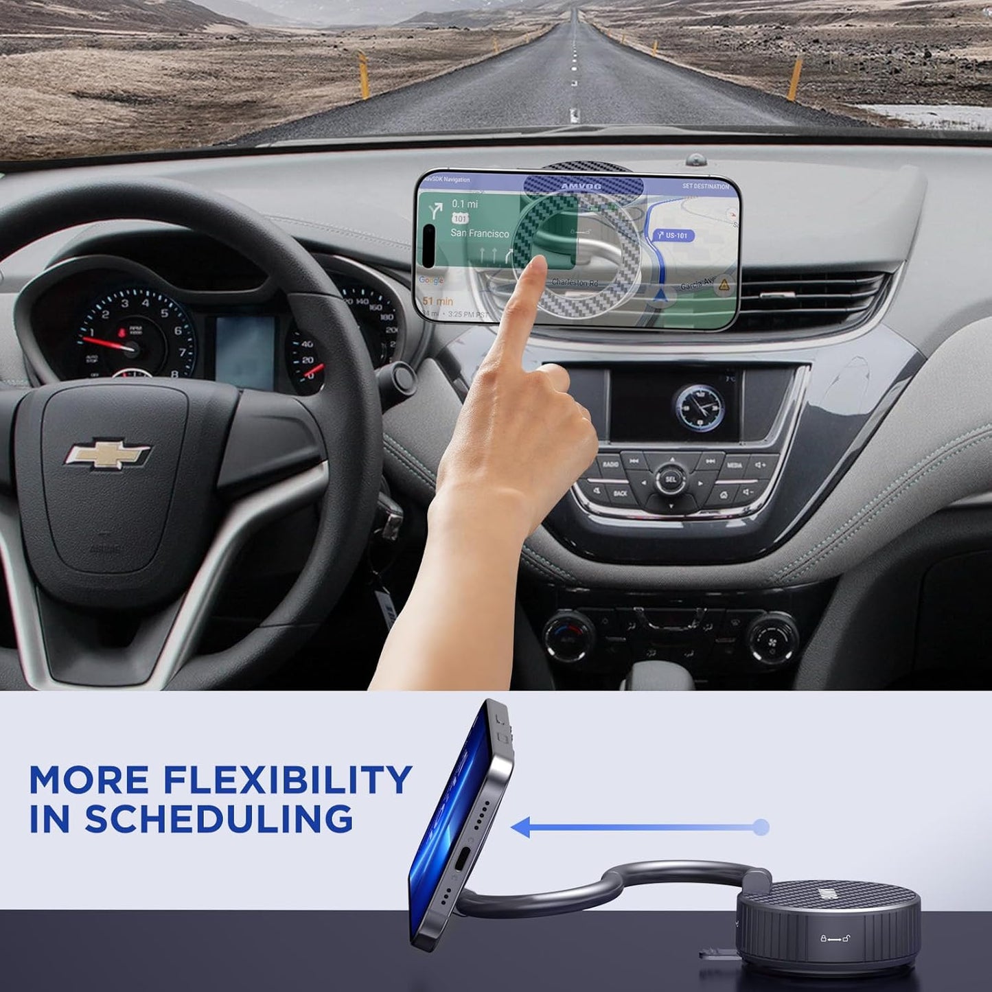 Magsafe Car Mount, Magnetic Phone Older,N55 Super Strong Suction Cup, 360° Adjustable, Portable Foldable Phone Holder for Your Car