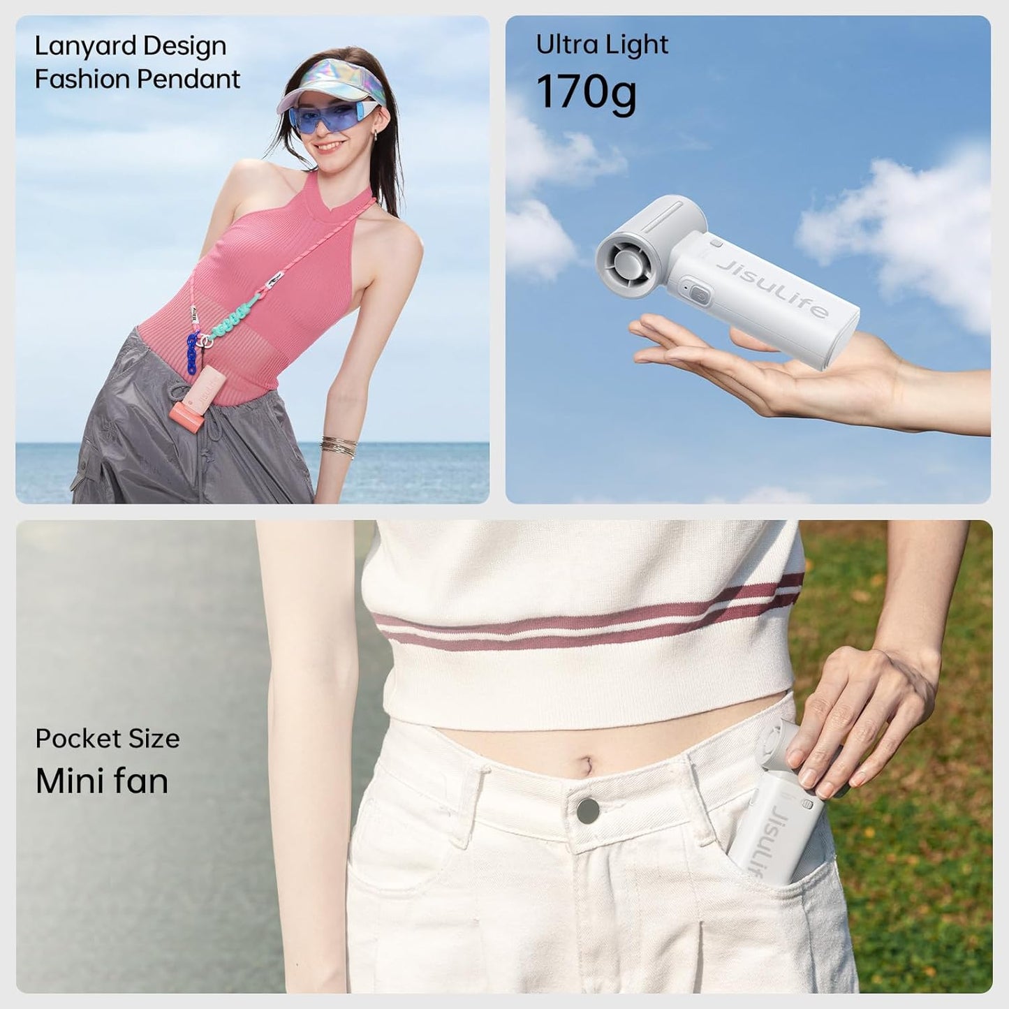 JISULIFE Portable Handheld Fan Life9, Turbo Power High Speed Air [18H Max Cooling Time], 5 Gear Wind, 5000mAh Rechargeable, Mini Pocket Design, Personal Fan for Travel Concerts Camping Makeup - Grey