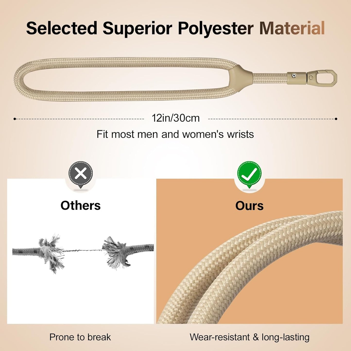 Phone Wrist Strap, Universal Adjustable Hand Wrist Strap Lanyard for iPhone 16 and Most Smartphones, Multifunctional Patch Lanyard with Phone Tether Tab for Women and Men, Camel