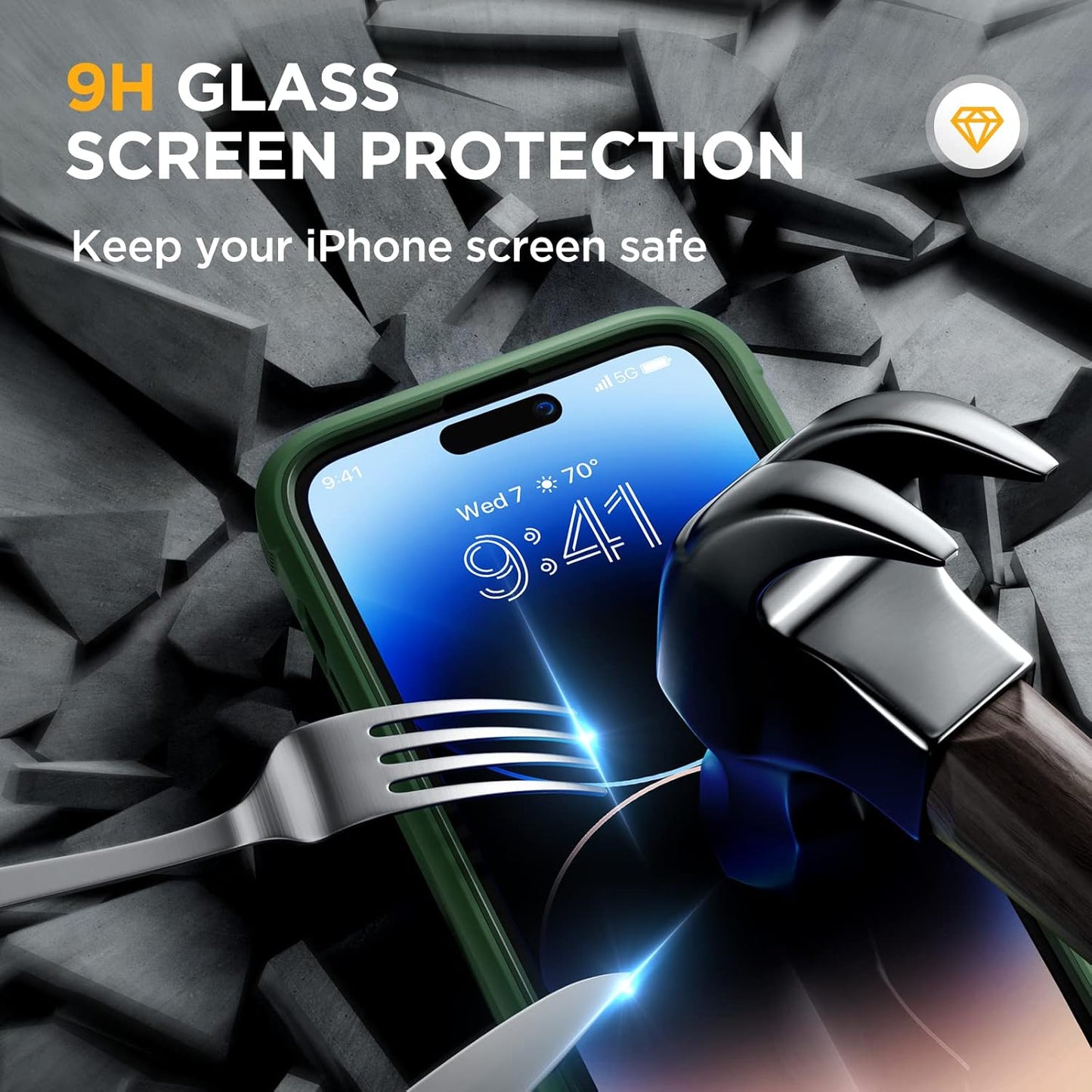 Miracase Glass Series for iPhone 14 Pro Case 6.1 Inch, Full-Body Clear Bumper Case with Built-in 9H Tempered Glass Screen Protector, with Camera Lens Protector, Acacia Green