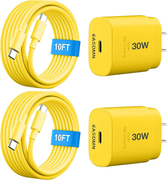 30W USB C i Phone 16 15 Charger Fast Charging, 2PACK Wall Charger for iPhone 16 15 Pro Max Charger Cord 10FT Fast Type C Charger Block for iPhone 16/16 Pro/15 Plus/15 Pro/15 Pro Max, iPad Pro, Yellow