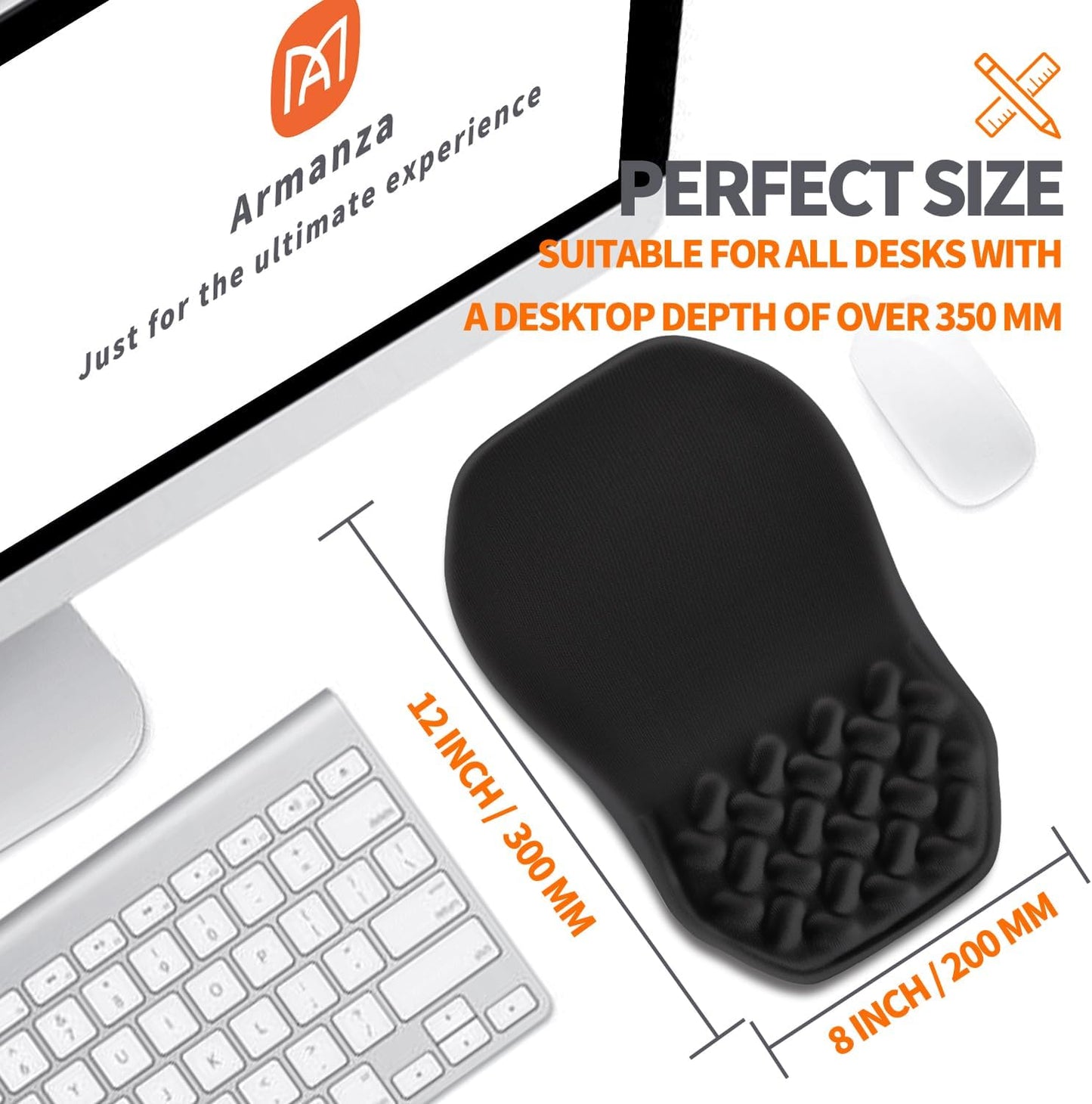 Ergonomic Slope Mouse Pad Wrist Support, Wrist Rest Mousepad for Carpal Tunnel Pain Relief with Massage Bulge and Slow Rebound Memory Foam (12x8 inch, Black)