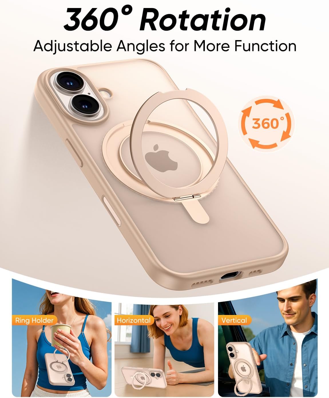 MAGIC JOHN 360° Rotatable Magnetic Invisible Stand for iPhone 16 Case [Camera Control Button] [Compatible with MagSafe] 16FT Shockof for iPhone 16 Case with Kickstand, Rose Gold