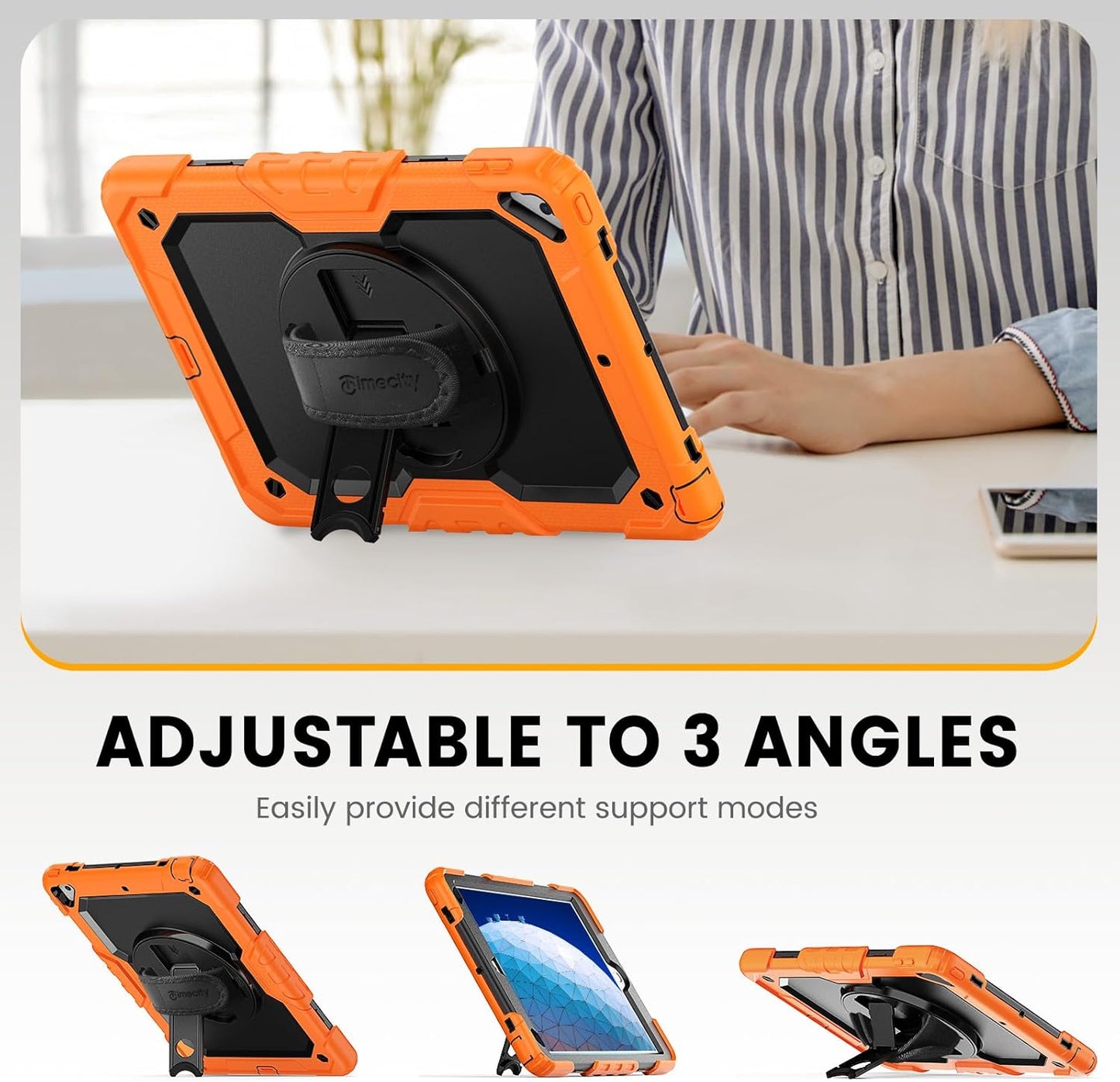Timecity for iPad Air 3/ Pro 10.5 Inch Case, 360° Rotating Stand, Pencil Holder, Shockproof with Screen Protector & Shoulder Strap - Heavy Duty Protection Case for iPad Air 3rd Gen - Orange