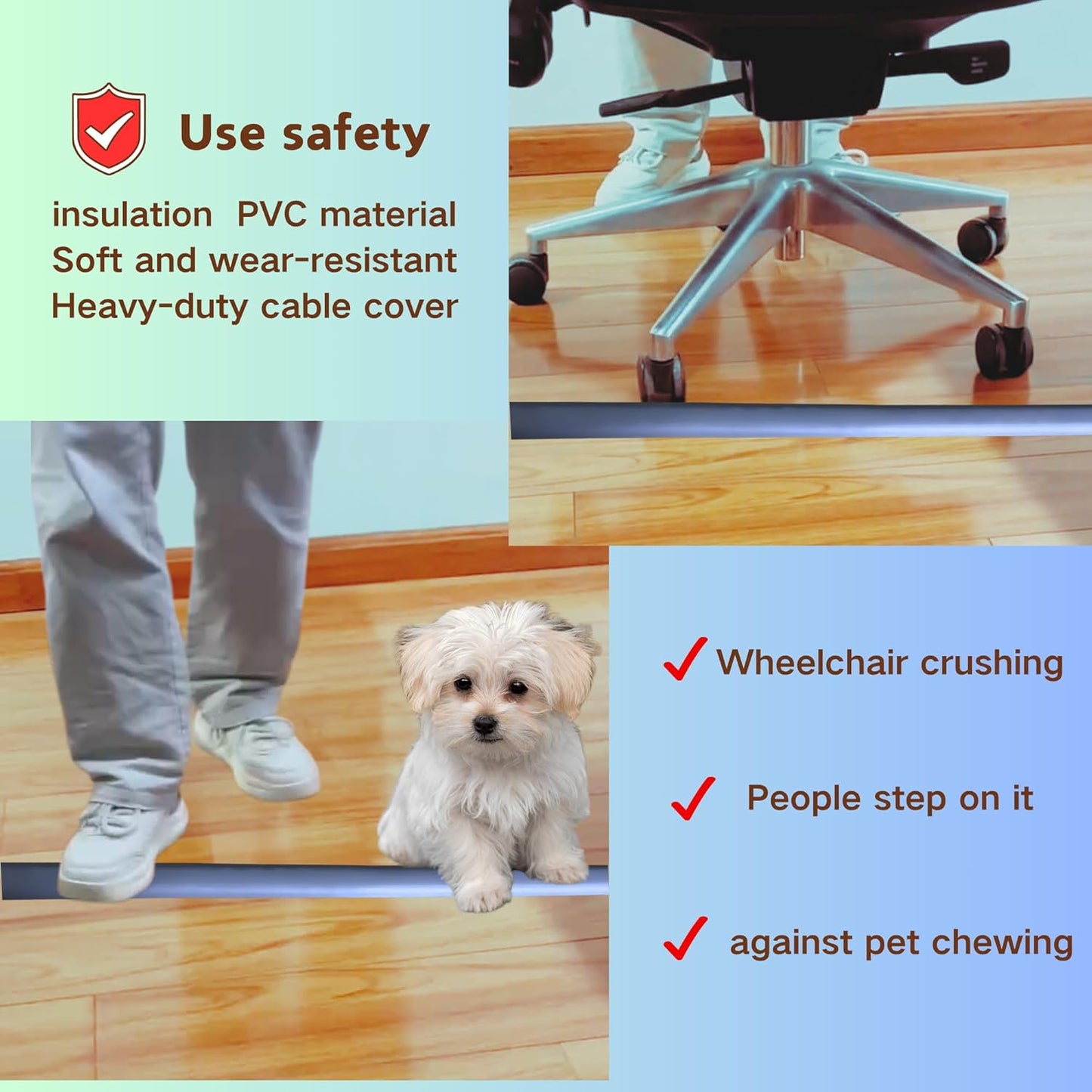 10ft Floor Cord Cover Self Adhesive Cord Hider Floor, Heavy Duty Cable Protector, Hide Extension Cords, Cable Management Hide Cords on Floor, Cable Cavity:0.61"(W) x 0.32"(H) Gray