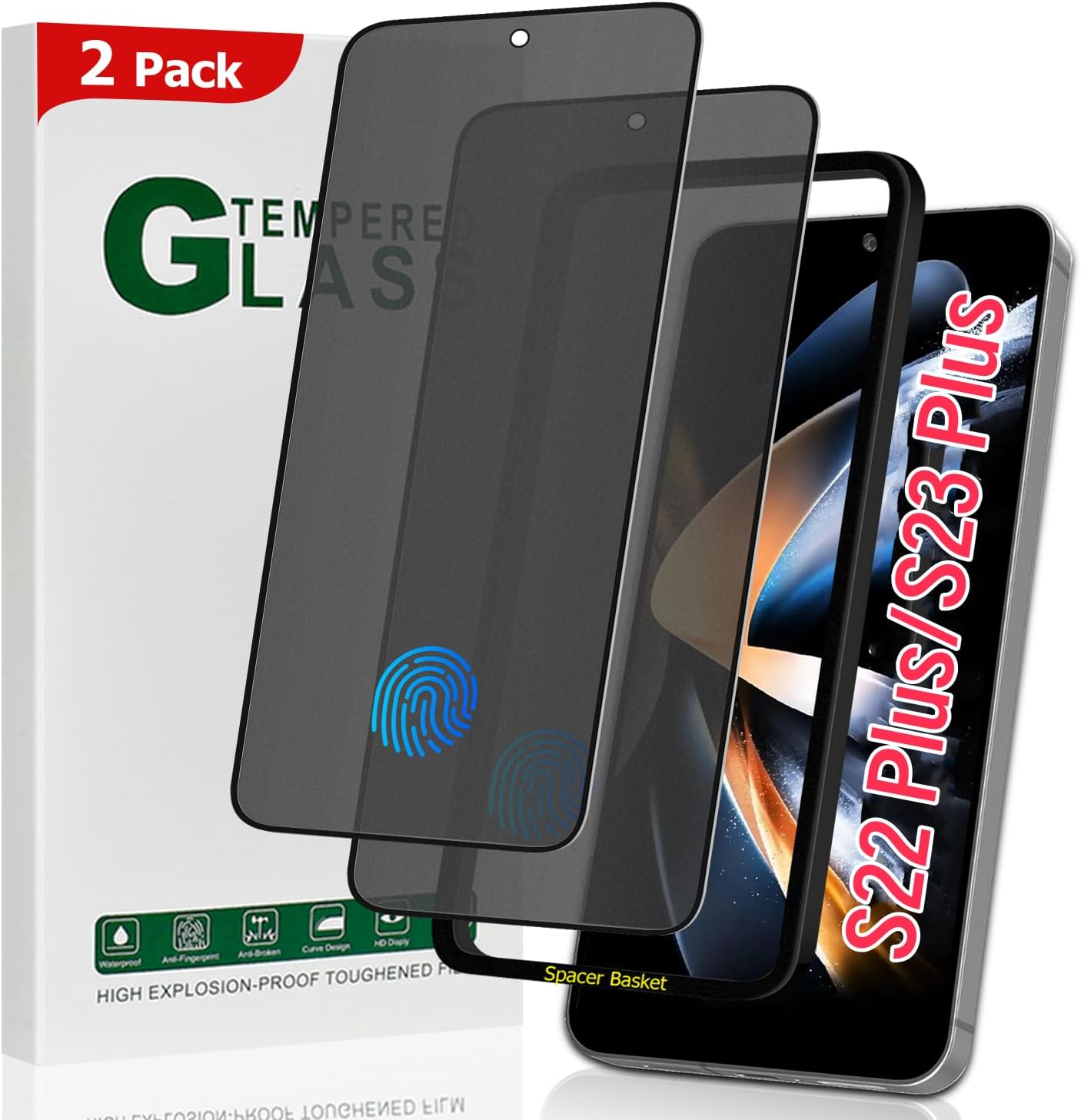 2 Pack Galaxy S22+/S23 Plus Matte Anti spy Privacy Screen Protector, 9H Tempered Glass,Anti-Glare Anti-Scratch, Smooth and Responsive Absolute,No Bubbles,High Definition Clear,With Installation Frame