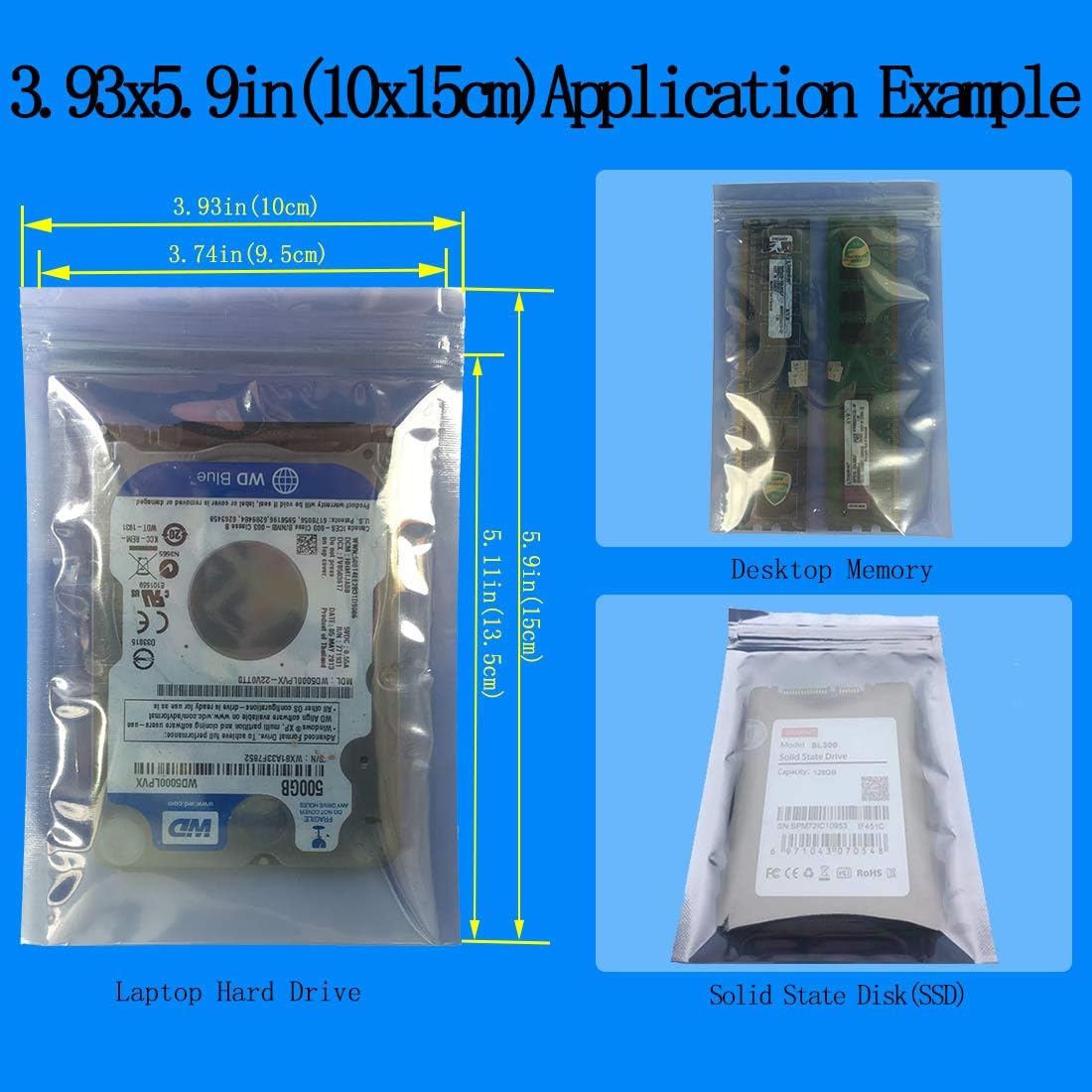 Anti Static Bags,ESD Bags,30pcs Mixed Sizes Antistatic Resealable Bag for 3.5 Hard Drive, 2.5 Solid State Drive,with Labels, ESD Shielding Bag for Varieties of Electronic Device