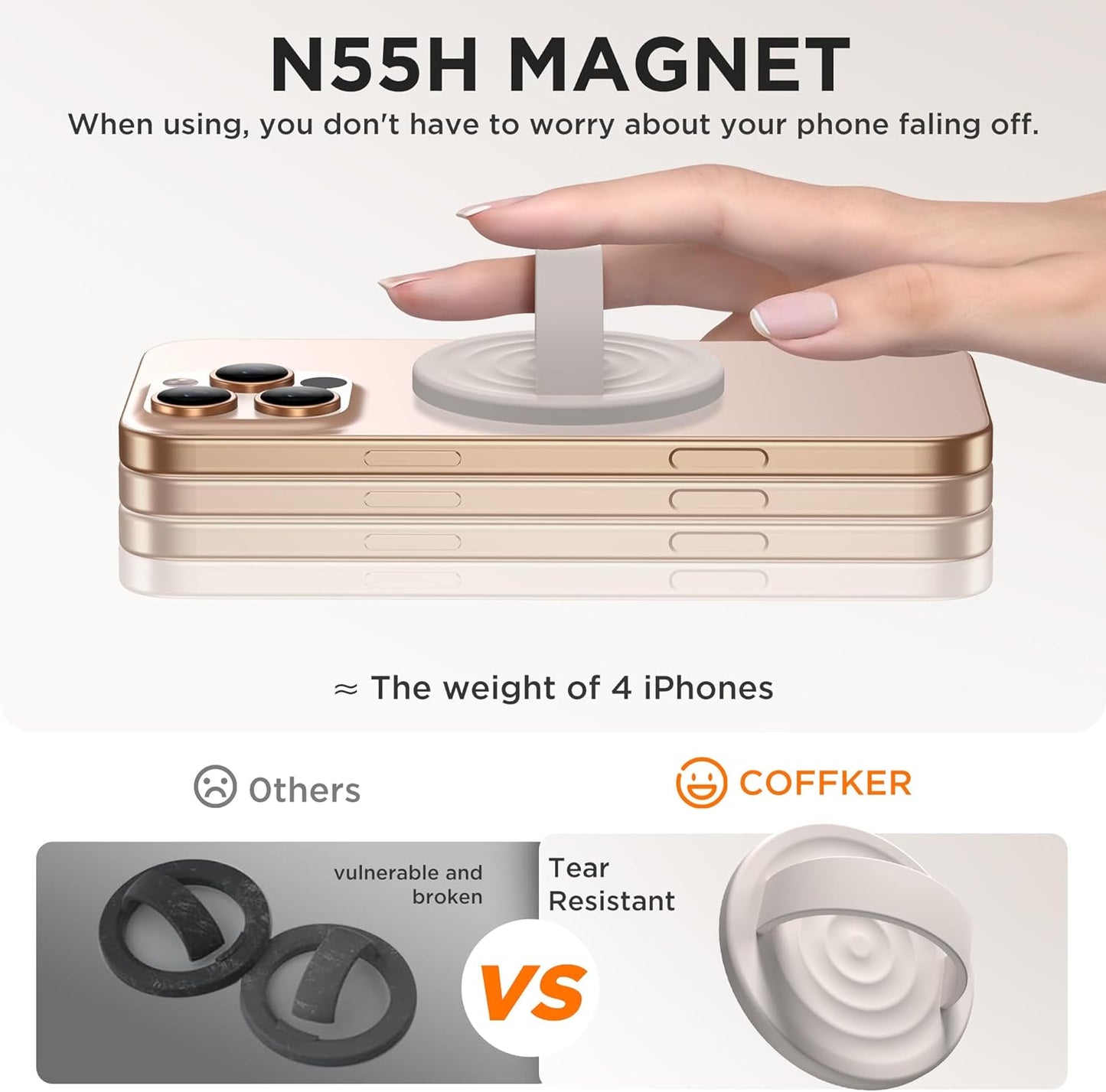 Magnetic Phone Ring Grip Holder, Silicone Finger Loop Grip, Compatible with MasSafe, Back of Phone for iPhone Pro Max/Plus/16/15/15/14/13/12 Series, Stone
