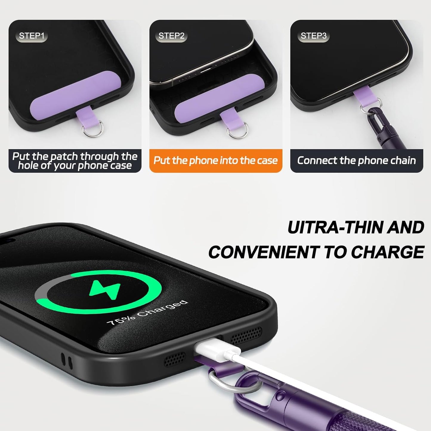 3 Pack Phone Lanyard,1×Phone crossbody strap,1×Phone Neck Strap,1×Wrist Strap,3×Tether Tabs,Universal Cell Phone Multifuctional Patch Polyester Lanyards(Purple)