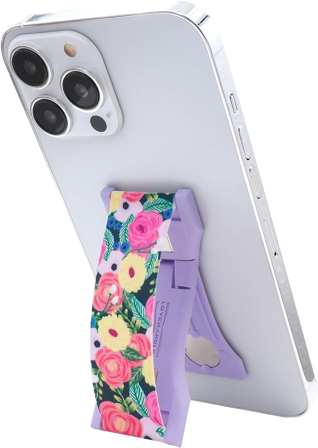 LOVEHANDLE PRO Premium Phone Grip - Silicone Phone Strap - Magnetic Phone Mount and Kickstand for Smartphone and Tablet - Camellias