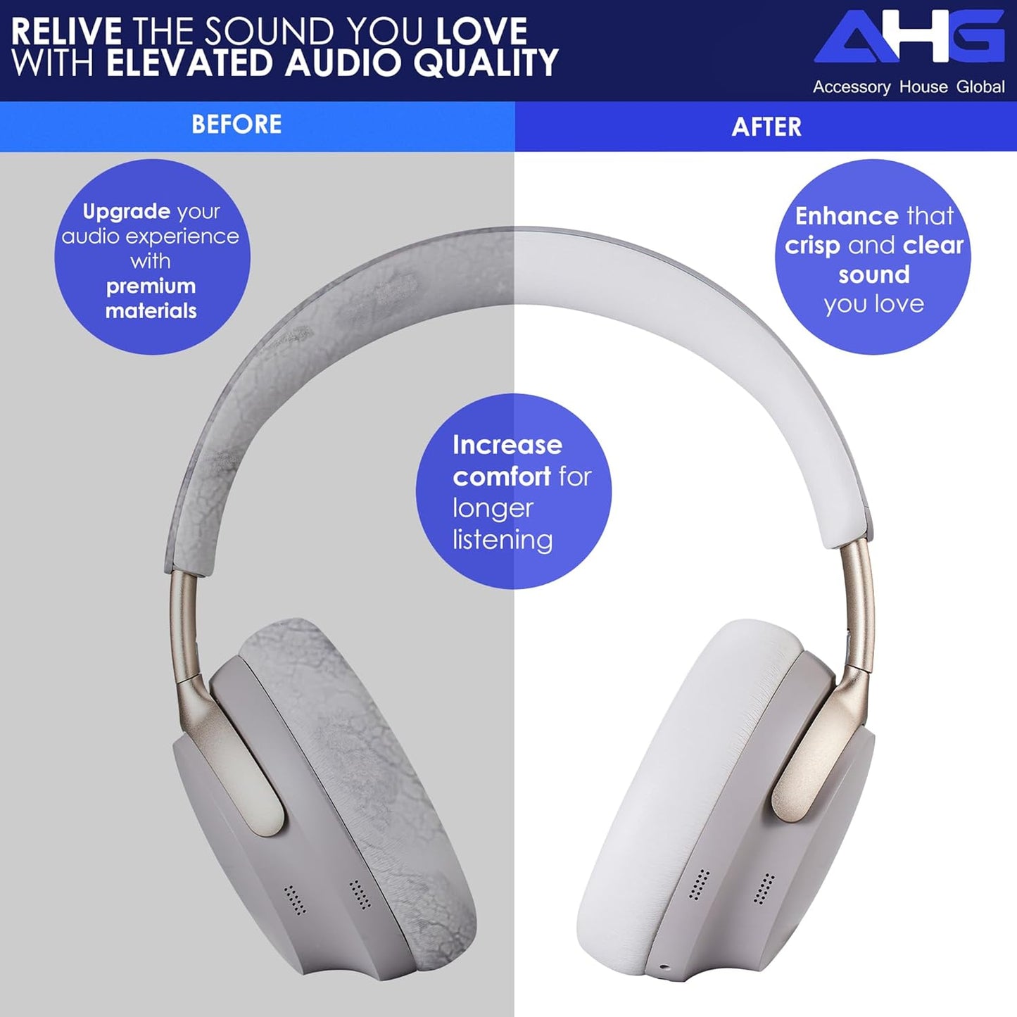 QC Ultra Replacement Ear pad and Headband Pad Kit Cushion Compatible with Bose QuietComfort Ultra Wireless Headphones. (AHG-QUIETCOMFORT-Ultra-Combo-White-Smoke)