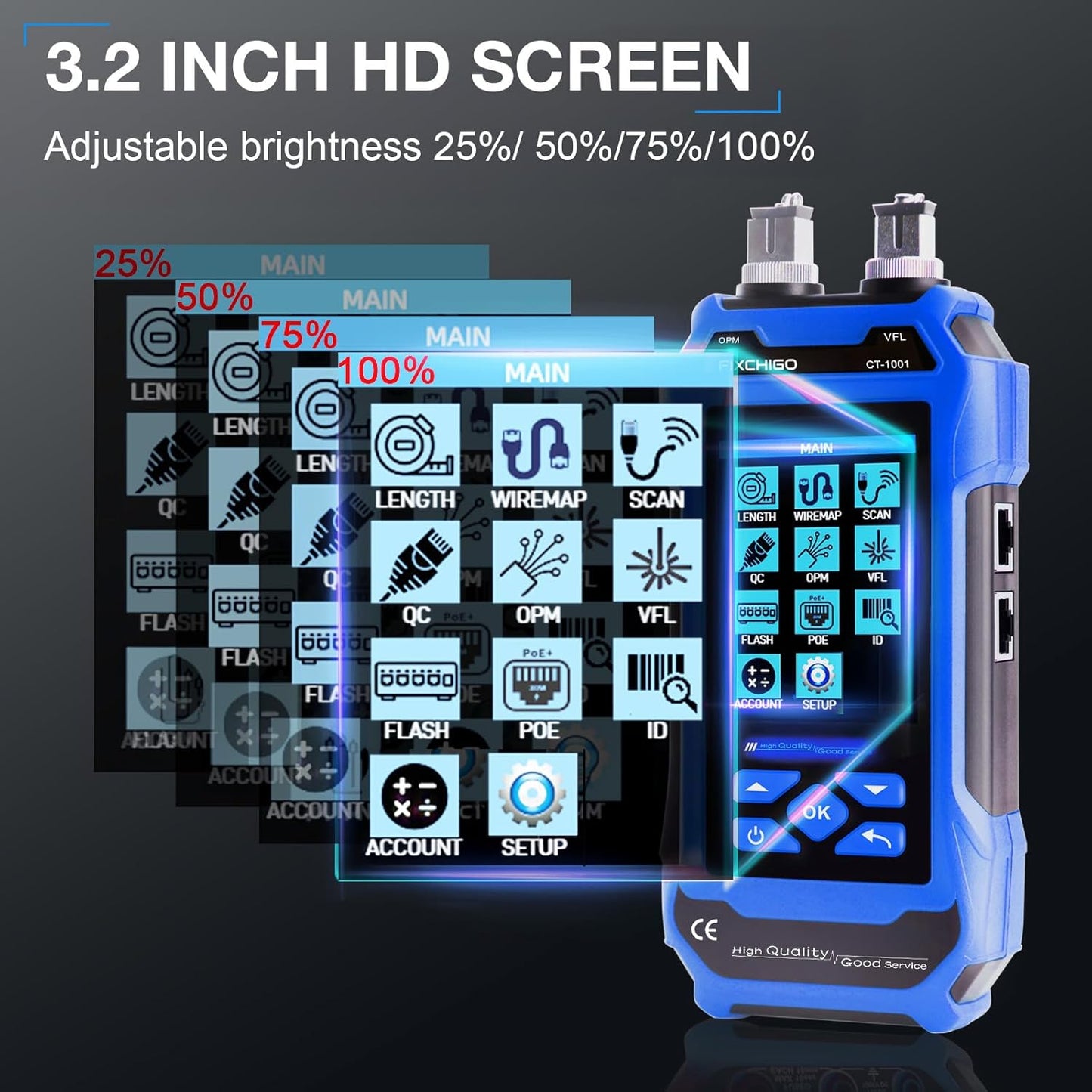 10 in 1 Network Cable Tester with 7 Wavelengths OPM 10Km/10mW VFL 600M Measurable Length 100 Records Tool Kit for CAT5 CAT6 Telephone Ethernet RJ11 RJ45 PoE Wire Tracer NCV, Blue