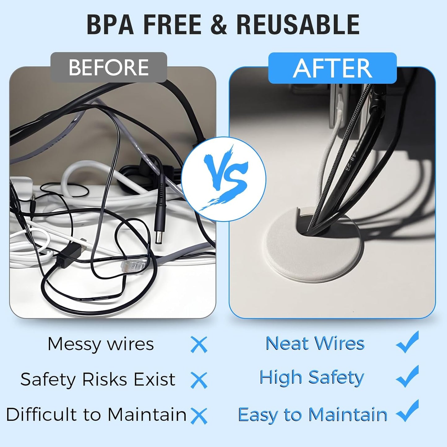 Desk Grommet 2" (50 mm), Desk Cord Hole Cover, Cable Grommet ABS Plastic, Desk Hole Grommet for Office and Home Table Cable, Detachable Cable Cord Organizer (Light Grey 4 Pcs)