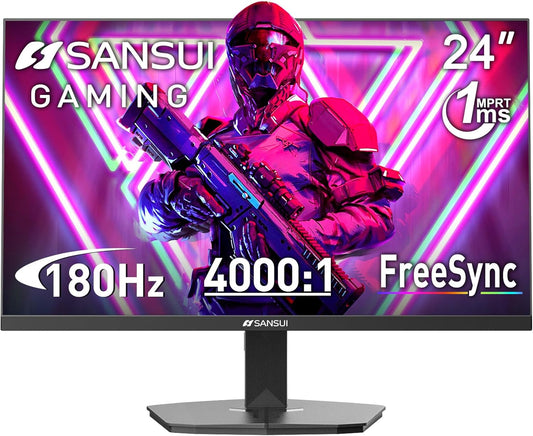 SANSUI 24 Inch Gaming Monitor 180Hz 1Ms FreeSync HDR 110% sRGB FHD 1080P Computer Monitor HDMI DP Ports Eye Care Frameless VESA Mount Cable Management (ES-G24F4L, HDMI Cable Included)