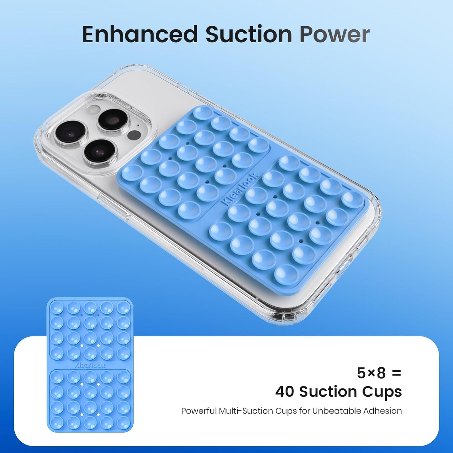 Klearlook Silicone Suction Cup Phone Case Mount Double Sided, Silicon Sticky Phone Grip with Higher Suction for Cell Phone, Hands-Free Phone Accessories Holder for Selfies and Videos, Navy Blue