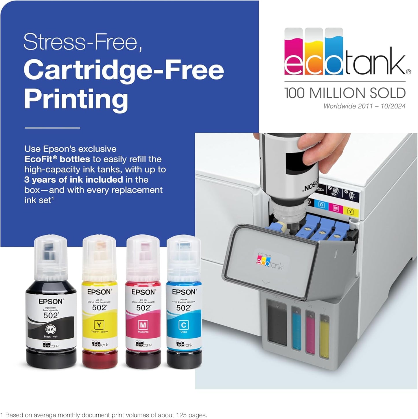 Epson EcoTank ET-2980 Wireless All-in-One Color Supertank Printer with up to 3 Years of Ink, Refillable Tanks, Perfect for Home, 15 PPM, 1.44" Color Screen, Auto 2-Sided Printing - White