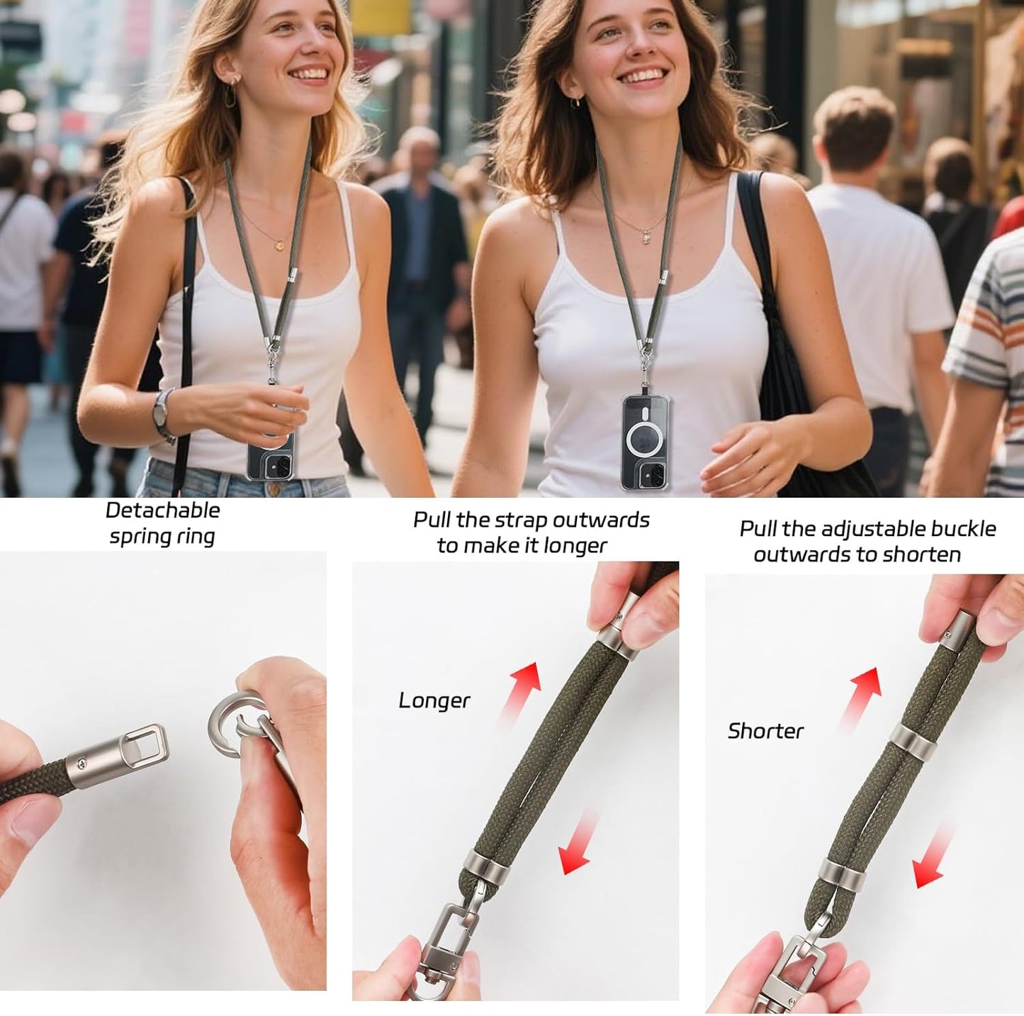 3-in-1 Adjustable Phone Lanyard Crossbody Cell Phone Neck Strap Universal Mobile Wrist Lanyard