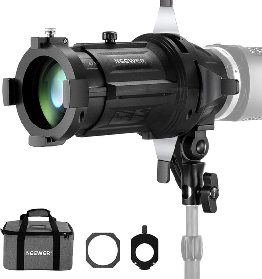 NEEWER Spotlight Snoot Only for NEEWER MS60B, MS60C, MS150B, MS150C LED Video Light, Conical Snoot with 20° Projection Lens, Adjustable Focus, 16 Gobos, 5 Color Gels, Bag, LS-48