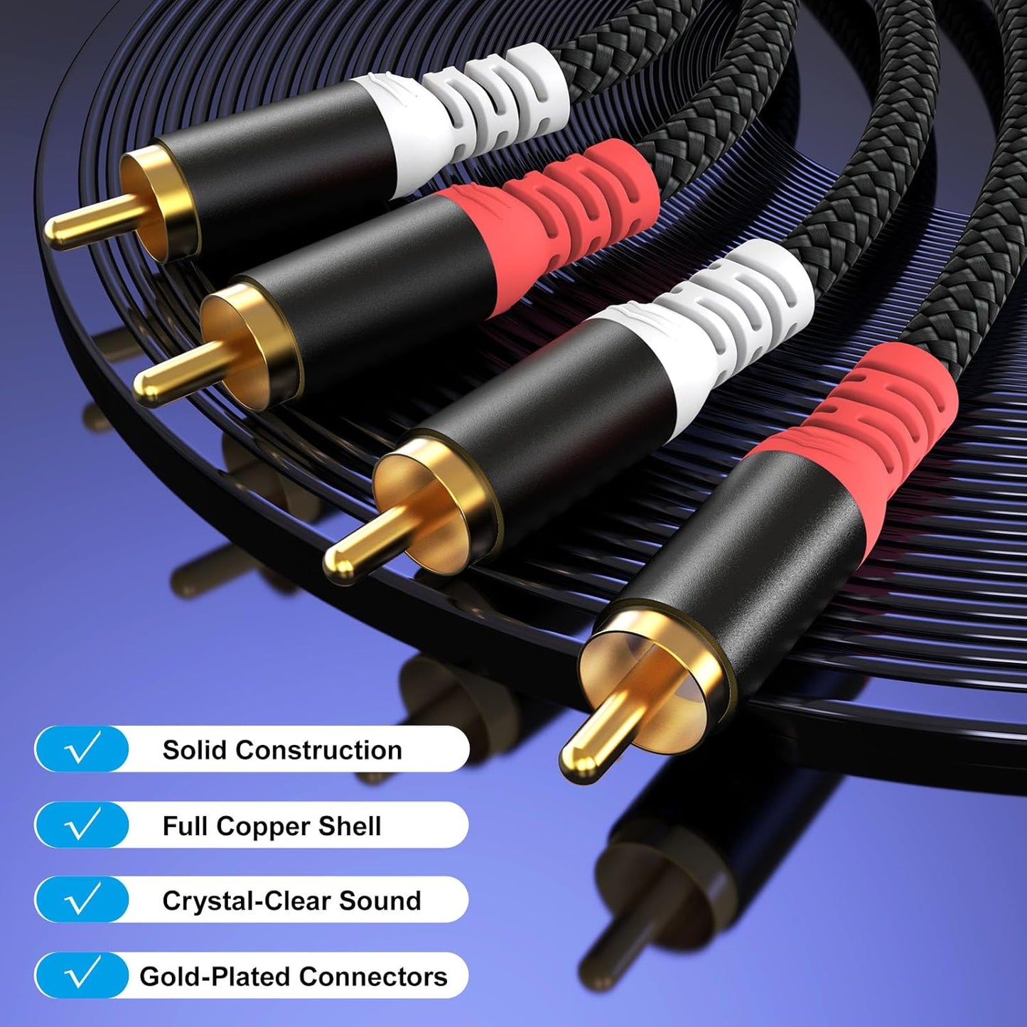 HOSONGIN RCA Audio Cable 25FT - Dual Shielded Noise Free Durable Braided Male to Male Long Audio Cord for Home Theater/Amplifier/Subwoofer/Speaker/Audio Receiver/Vinyl Record Player/SoundBar - 25 feet