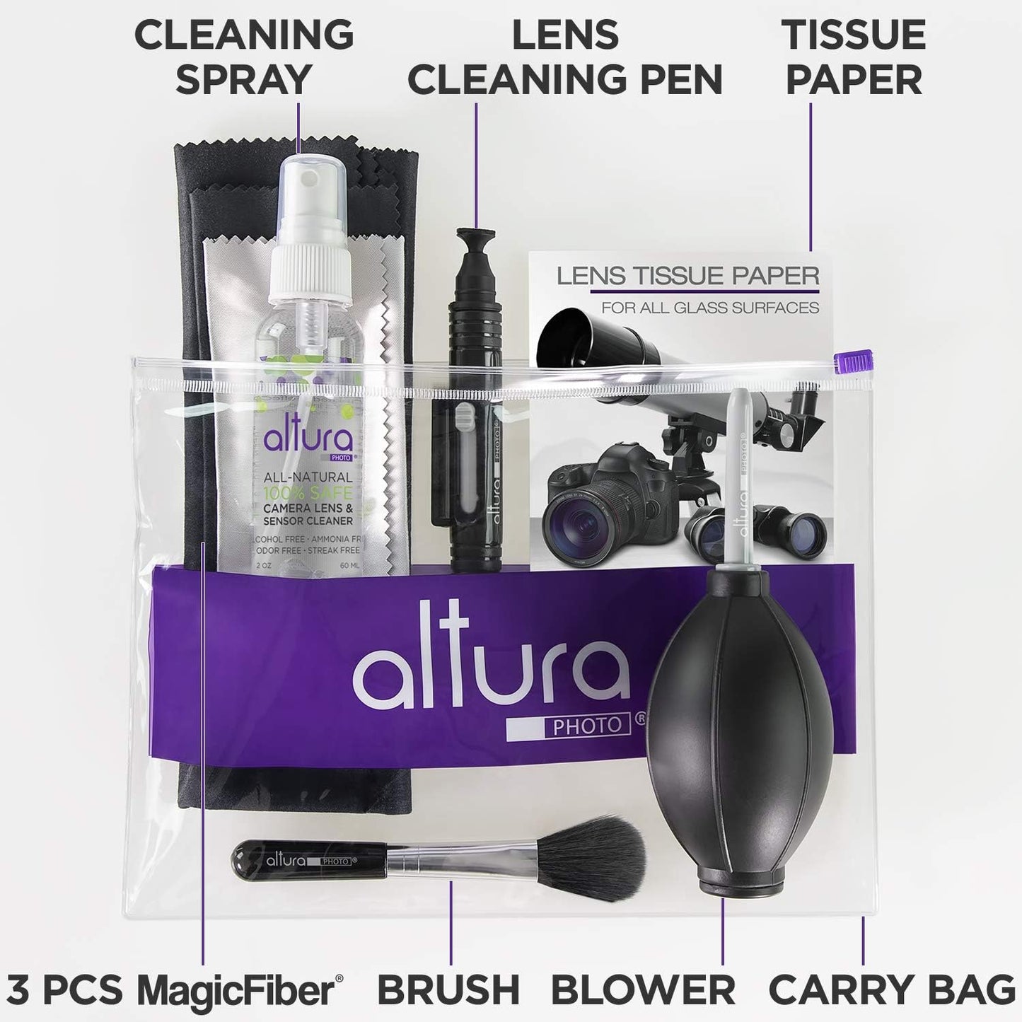Altura Photo Professional Camera Cleaning Kit for DSLR & Mirrorless Cameras and Sensitive Electronics Bundle - Camera Accessories Kit with Altura Photo 2oz All Natural Cleaning Solution