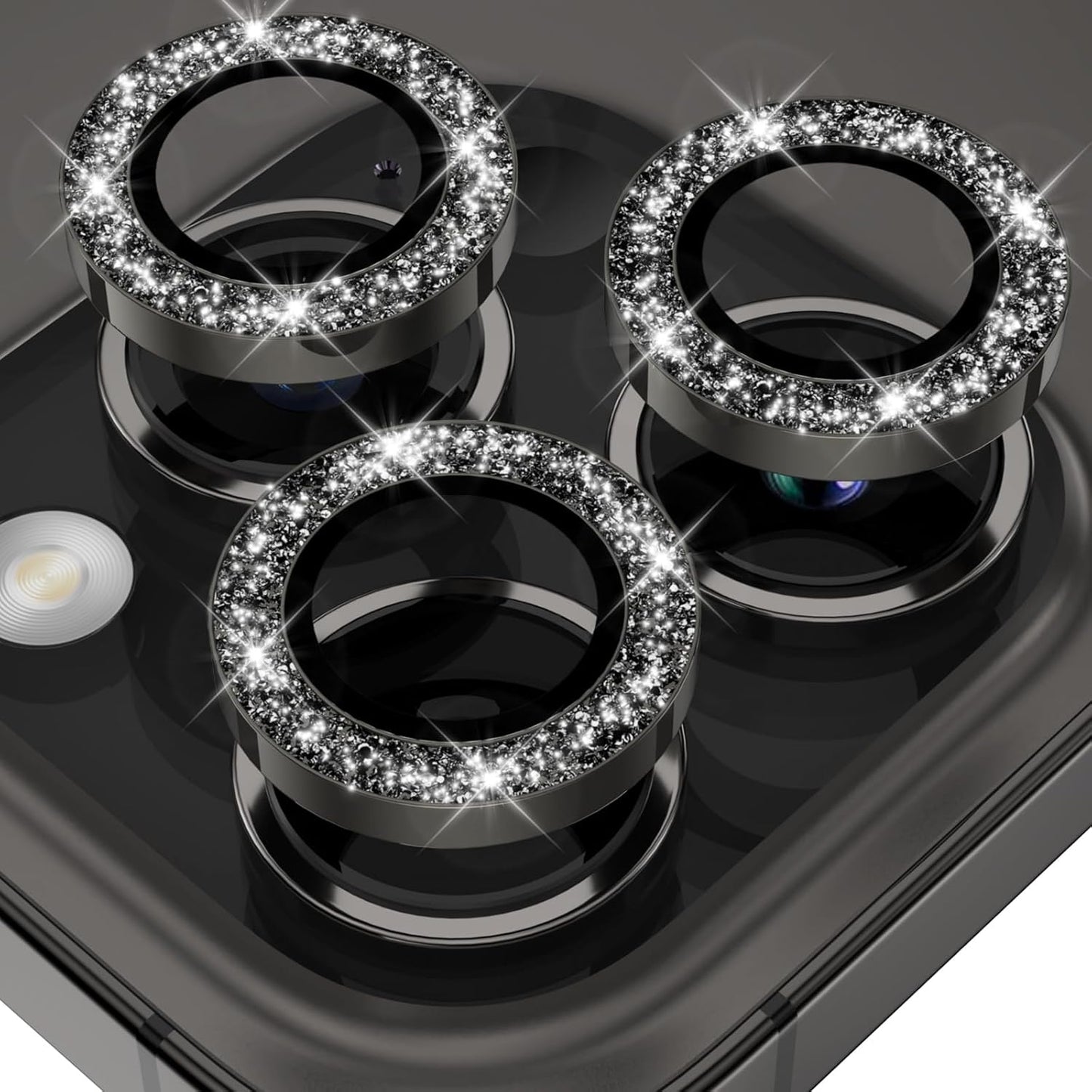 YWXTW Designed for iPhone 14 Pro/iPhone 14 Pro Max Camera Lens Protector Bling, [New Glitter Design] Individual Metal Tempered Glass Camera Cover Accessories Case Friendly, 1 Set (Black Glitter)