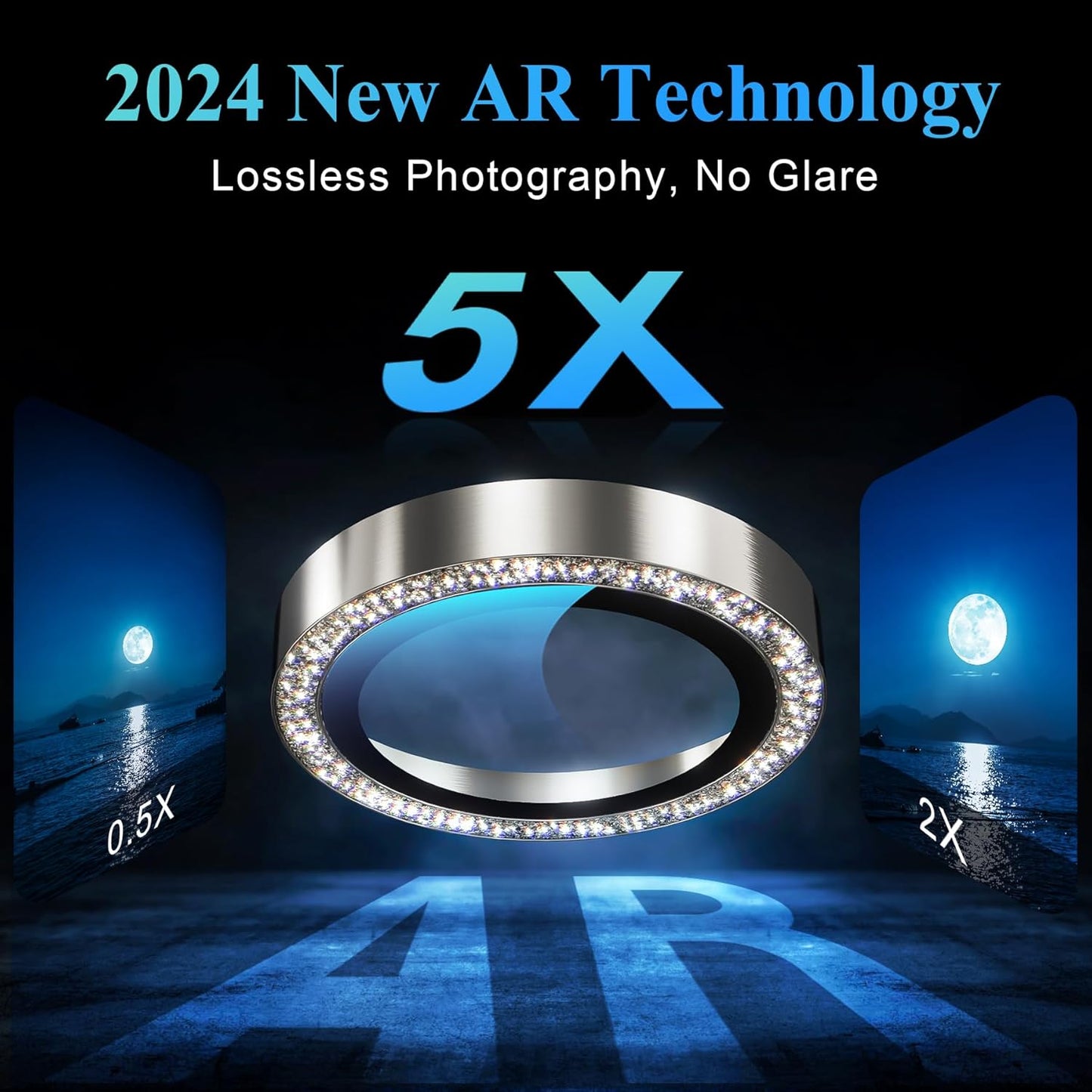 YWXTW Designed for iPhone 16 Pro/iPhone 16 Pro Max Camera Lens Protector Bling, [New Glitter Design] Individual Metal Tempered Glass Camera Cover Accessories Case Friendly (Natural Titanium)