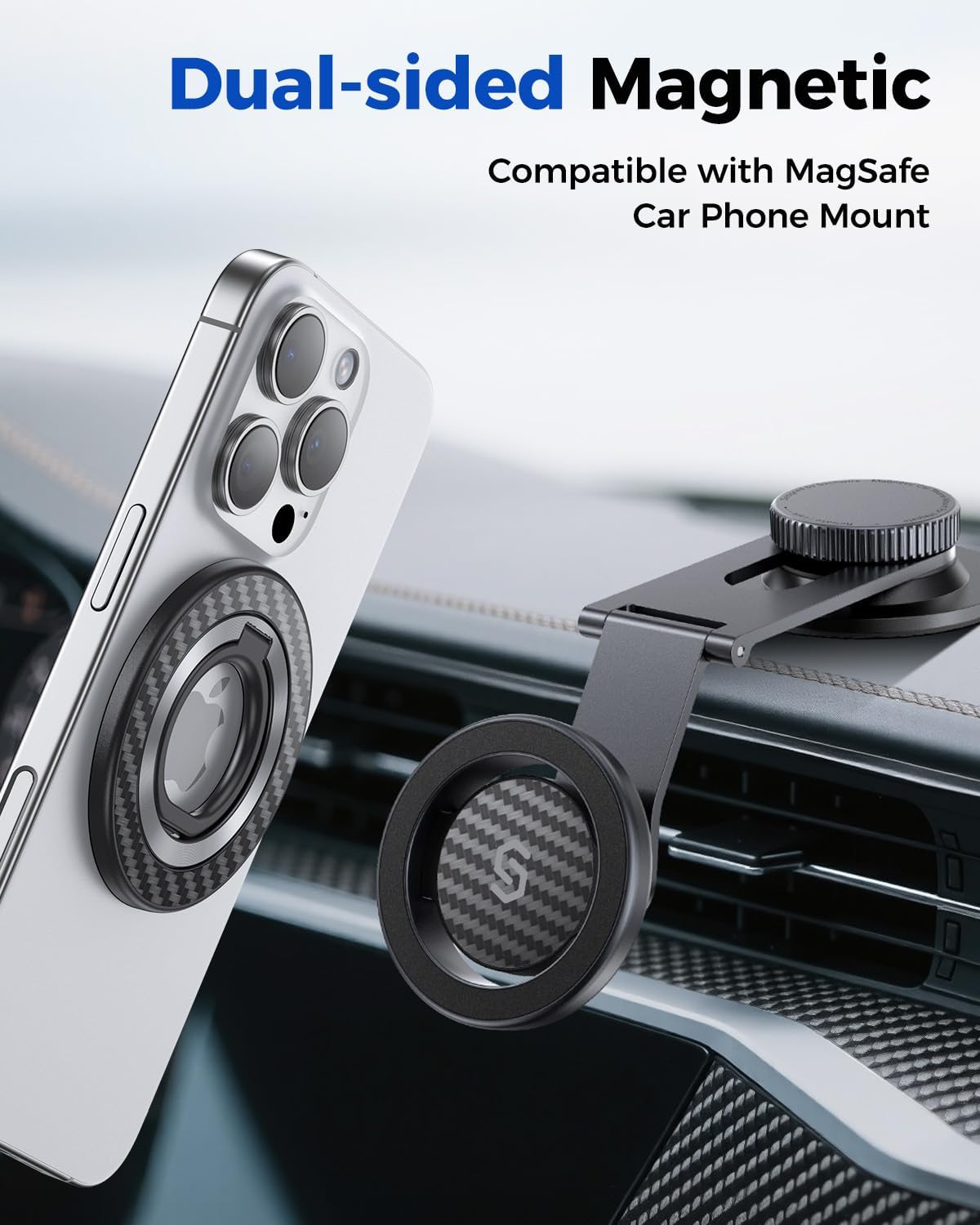 SYNCWIRE Carbon Fiber Magnetic Phone Ring Holder for MagSafe - Magnet Phone Grip Stand with 360° Rotation & Reinforced Hinge Compatible with iPhone 16 15 14 13 Pro Max Plus MagSafe Accessories