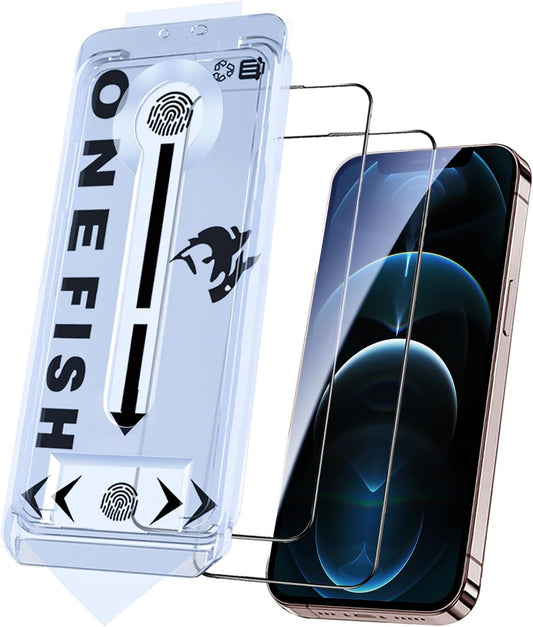 OneFish Glass Screen Protector for iphone 12 Pro Max, 9H Hardness Glass Scratch Resistant, HD Clarity Tempered Glass Film with Installation Frame, Shatterproof Bubble Free, Easy Installation,2Pack.