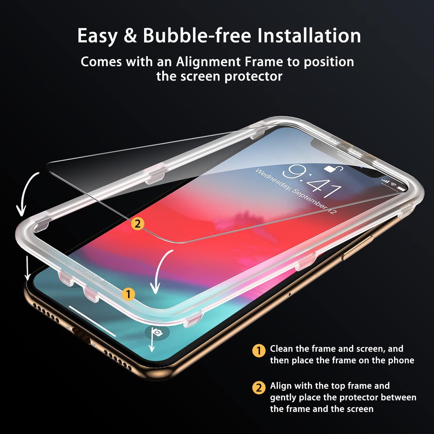 UNBREAKcable Screen Protector for iPhone X/XS/ 11 Pro, Double Shatterproof Tempered Glass [Easy Installation Frame] [99.99% HD Clear] [9H Hardness] for iPhone 5.8 inch - 2 Pack
