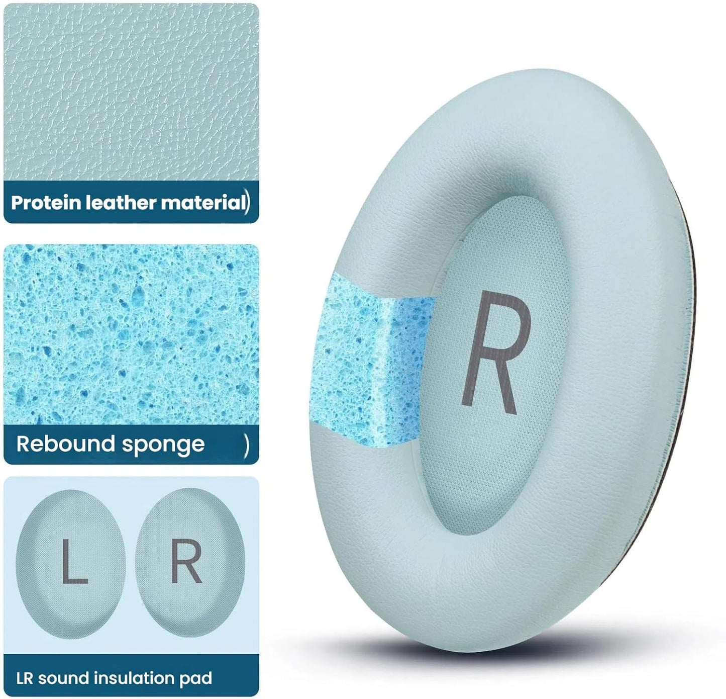 Headphones Replacement Ear Pads, Protein Leather earpad Cushions for Bose QuietComfort 45（QC45） Headphones, Softer Memory Foam - Crystal Blue