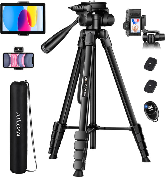 JOILCAN Camera Tripod, 68" Tablet Tripod Stand for Phone Cameras, Travel Tripods Compatible with iPad iPhone DSLR SLR Projector, Cell Phone Tripods Stand with Remote/Travel Bag / 2 in 1 Mount