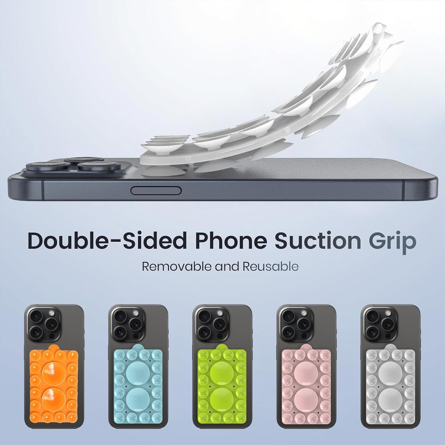 ZYCCER Double Sided Silicone Suction Phone Holder Mount,Compatible with iPhone and Android Cases Hands-Free Mirror Shower Phone Mount Strong Grip Holder (Transparent, Double Sided 2PCS)