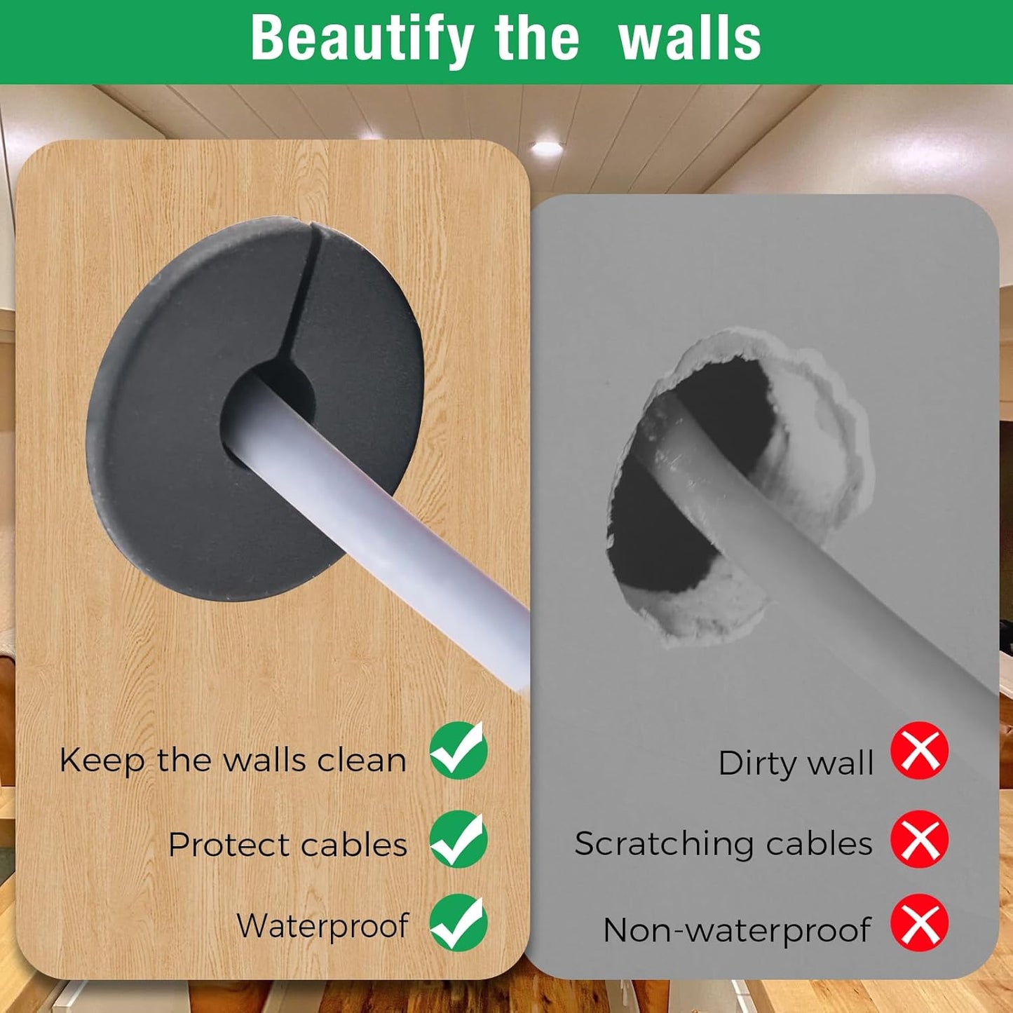 4pc Starlink Cable Grommet 3/4" Silicone Anti-Slip Waterproof Wall Hole Pass Through Split Cable Bushings for TV Wire Ethernet Cord, Starlink Cable Routing Kit Accessories,38mm/1.5"Ht, White