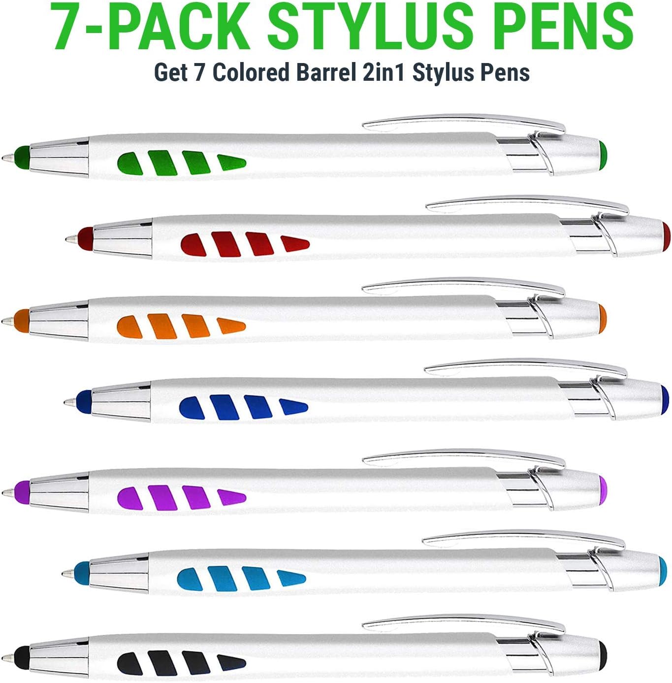 Stylus Pens - 2 in 1 Touch Screen & Writing Pen, Sensitive Stylus Tip - for Most Touchscreen Devices - Assorted Barrel Colors, Black Ink, 7 Pack