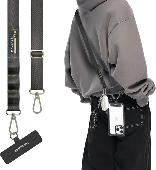 MAGEASY Universal Cell Phone Lanyard Crossbody - Anti-Theft Crossbody Phone Strap for iPhone 16 Pro Max & Most Smartphones, for Men & Women | 20mm (Concrete Gray)