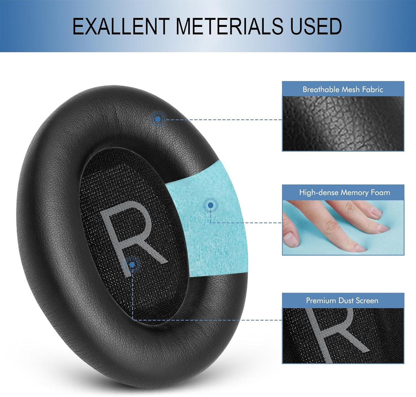 GEVO Replacement Ear Pads for Bose QC45, Ear Cushions for Bose QuietComfort 45 (QC45) & Quiet Comfort SE (QC SE) Headphones, Earpads with Softer Leather Noise Isolation Foam (Black)