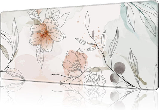 Mouse Pad Large Flowers Watercolor Texture Non-Slip Gaming Desk Mat with Stitched Edge Laptop Keyboard Desk Pad for Work Home Gaming (35.4 x 15.7 Inches)