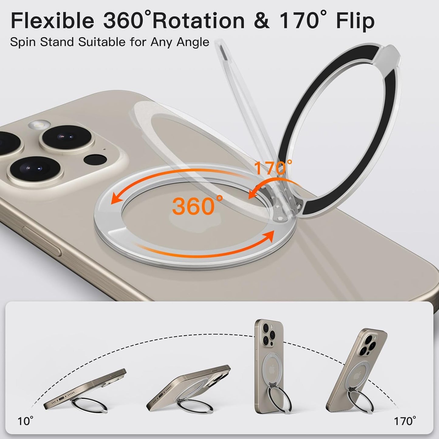 COOLQO Upgraded Magnetic Phone Ring Holder Stand, Super Magnet Cell Phone Grip Finger Kickstand Compatible with MagSafe Mag Safe Accessory for iPhone All Smartphones (1-Glitter Silver)