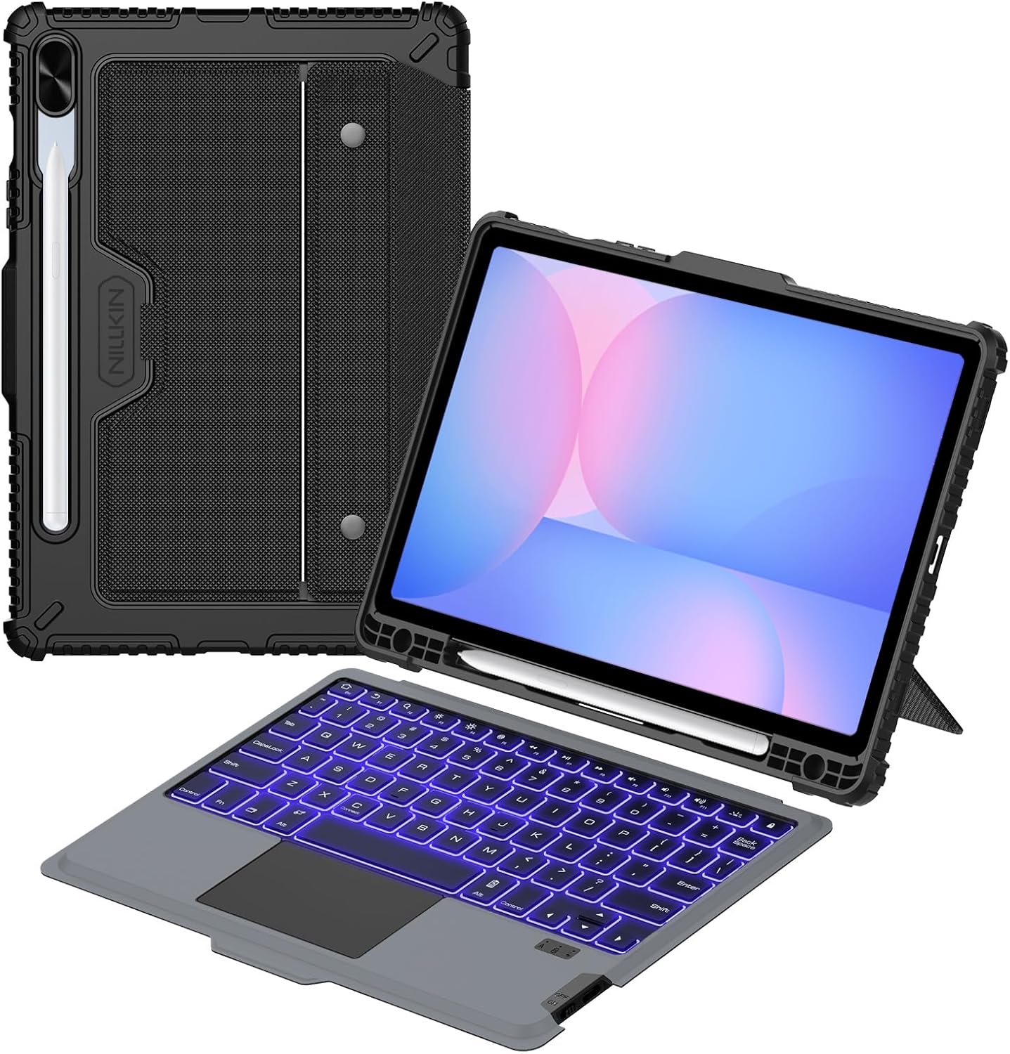 Nillkin for Samsung Galaxy Tab S10 FE 10.9” / S9 11" Case with Detachable Keyboard, 7-Color Backlit, Trackpad, S Pen Holder, Rugged Keyboard Case with Camera Cover for Samsung Tablet S10 FE 5G